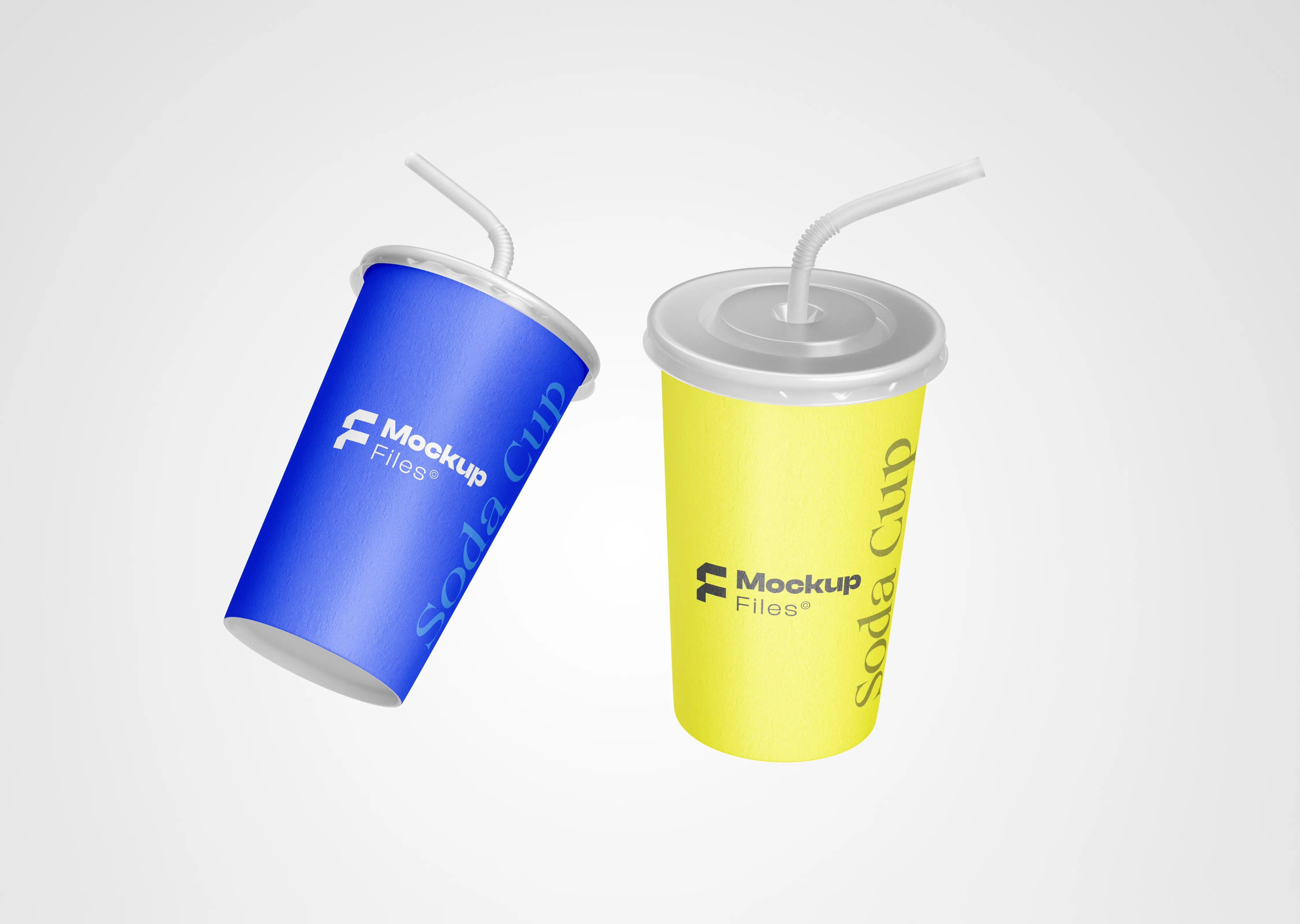 Free Floating Soda Paper Cup with Straw Mockup PSD