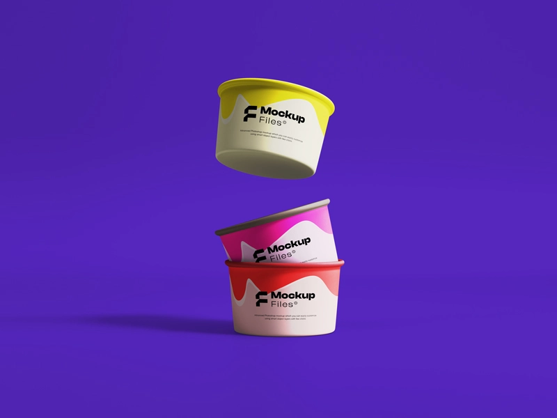 Free Floating paper Ice Cream Cups Mockup