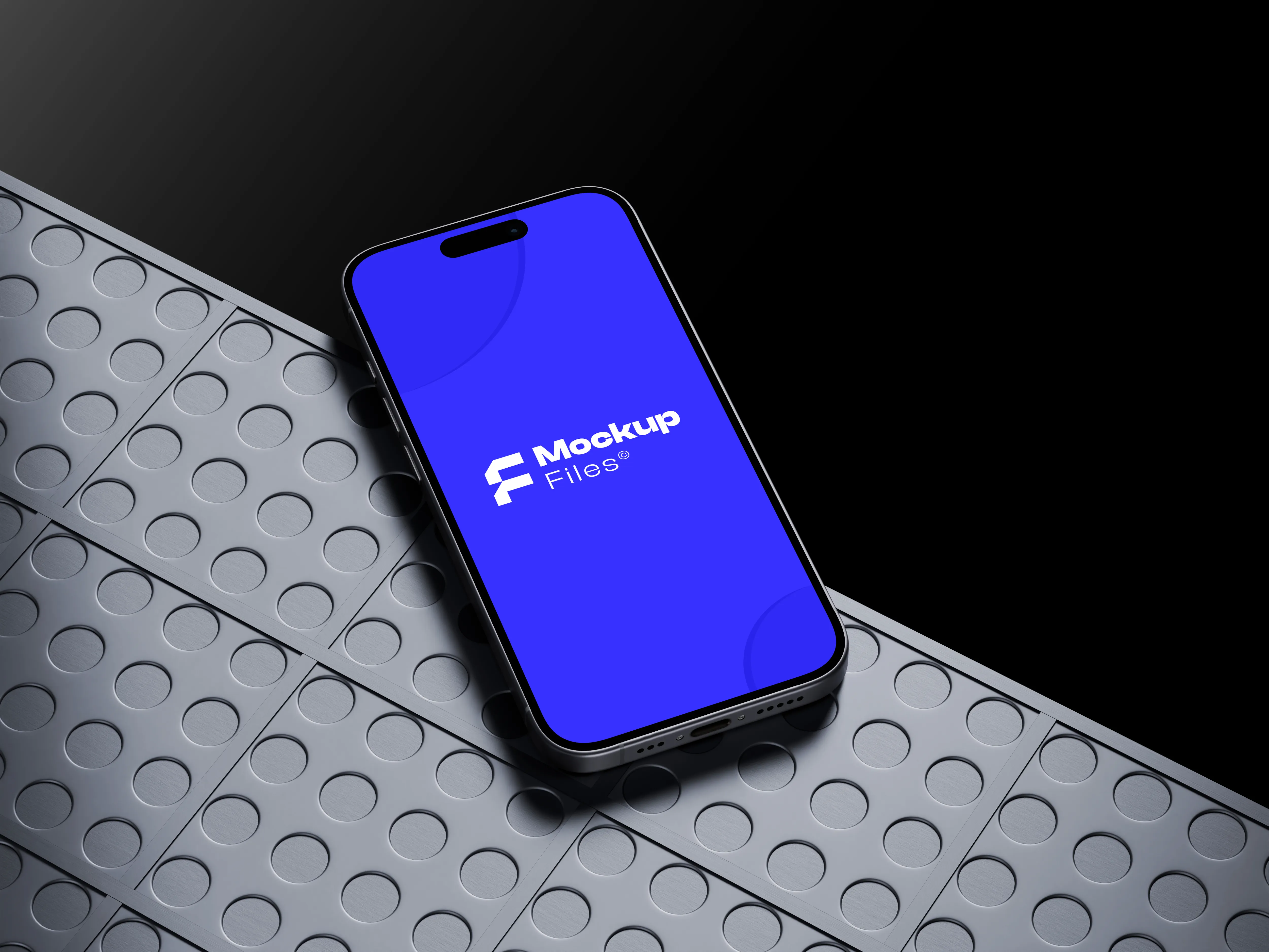 Free iPhone PSD Mockup on Dotted Metal Base