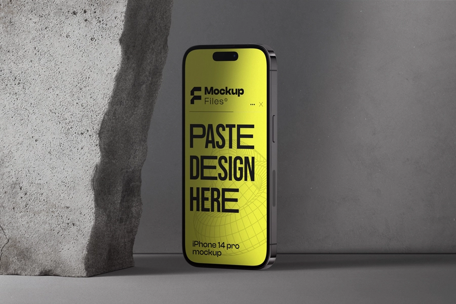 Free iPhone 14 Pro Mockup With Stone Front View